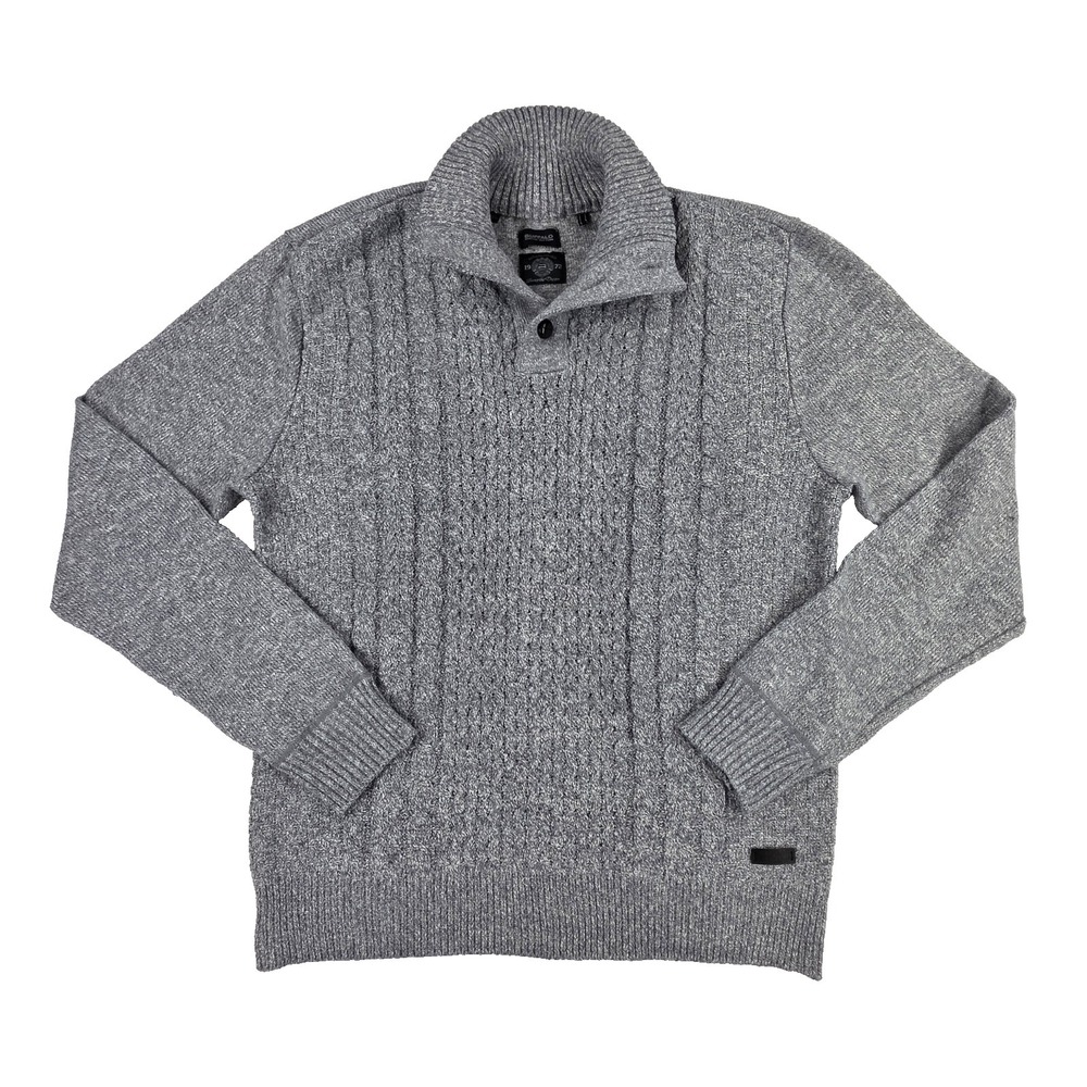Buffalo David Bitton Cable Knit Button Neck Sweater Gray Womens Large‎